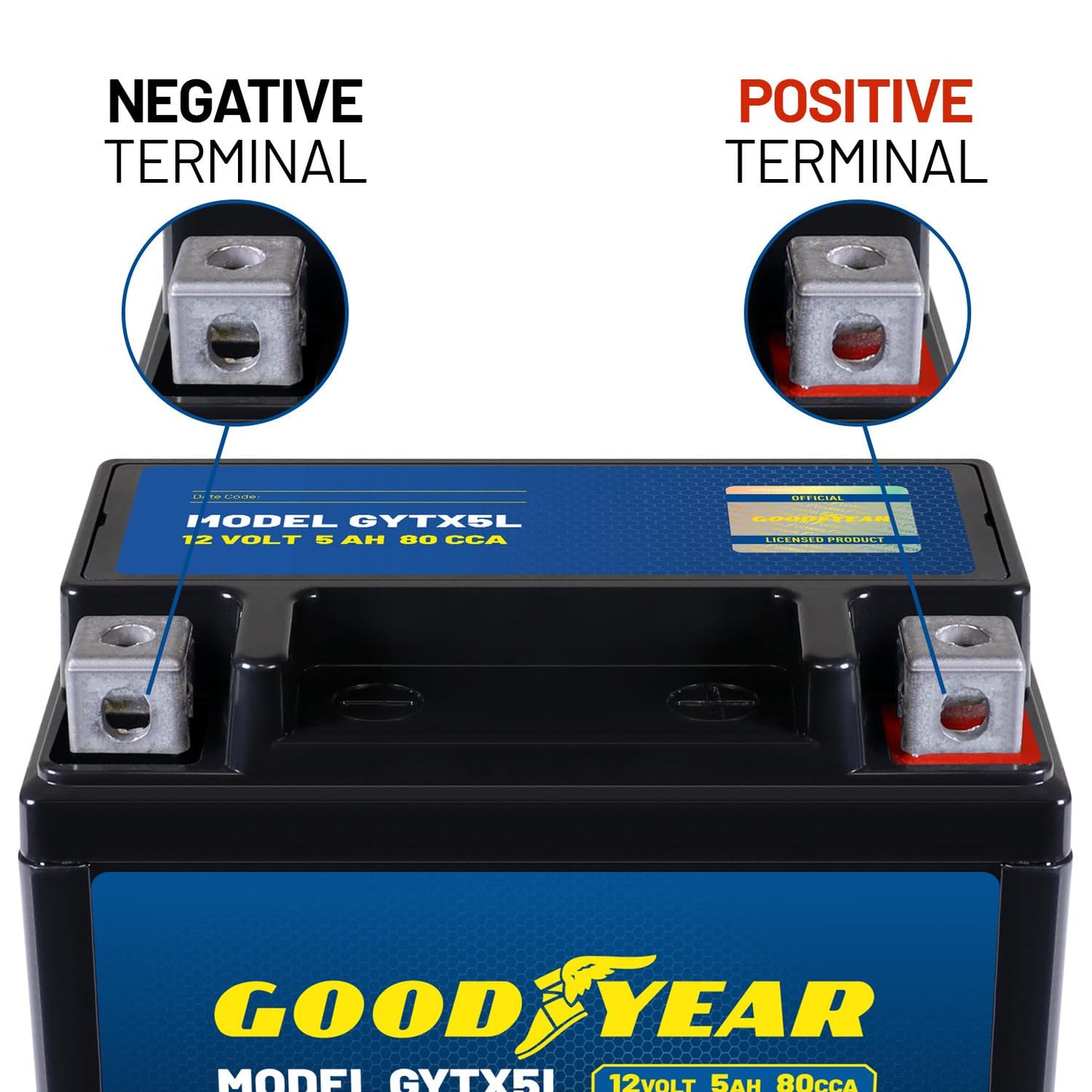 Goodyear GYTX5L - 12 Volt 5 AH, 80 CCA, Rechargeable High-Performance, Maintenance Free, SLA - AGM Battery for Motorcycle, ATV, UTV, 4-Wheeler, Snowmobile, Watercraft and more!