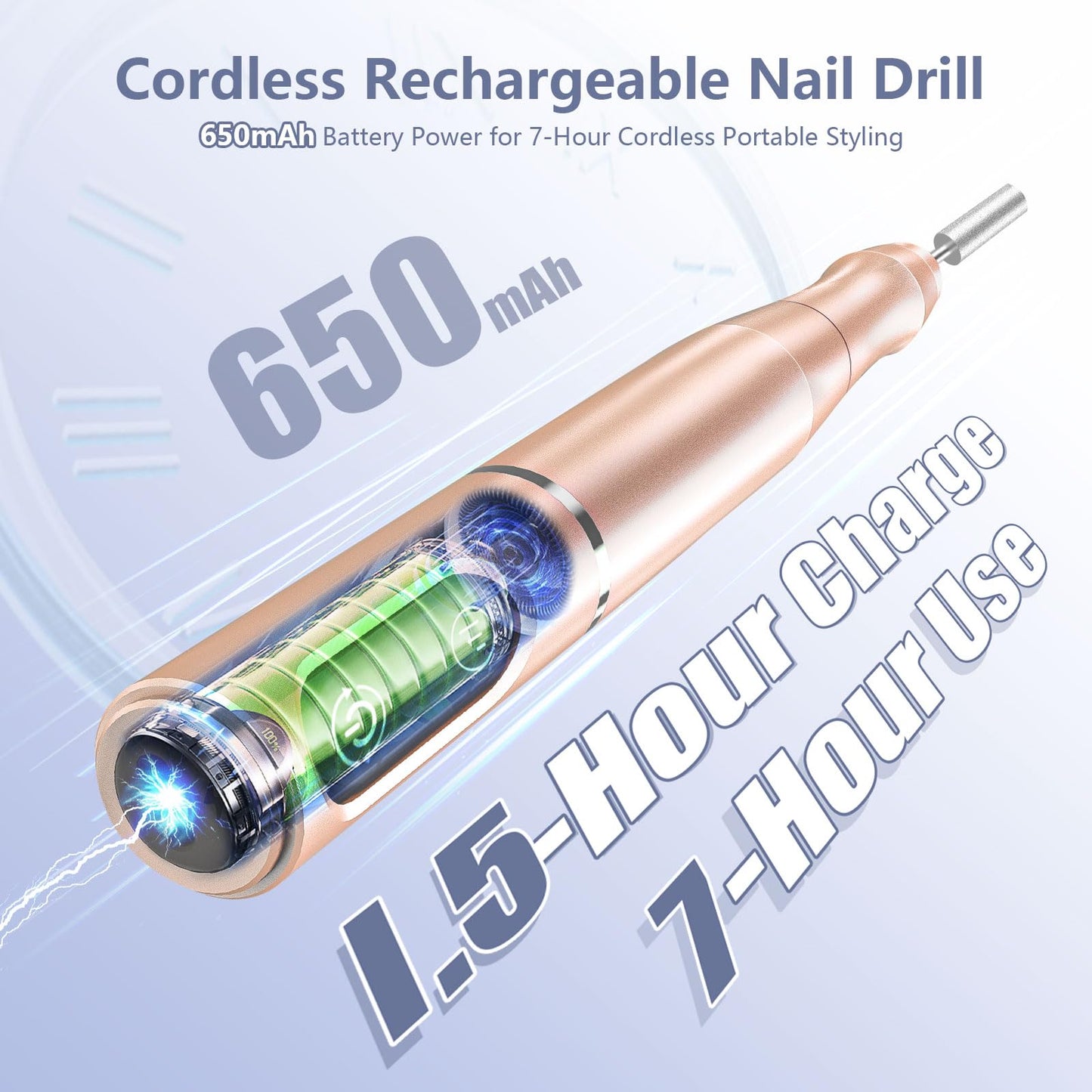 TUOBEO Cordless Nail Drill Electric Rechargeable File Kit, Professional Efile Acrylic Gel Nail Polish Remover Pedicure Manicure Machine Portable Set with 11 Bits 56 Sanding Bands for Salon Home Gold