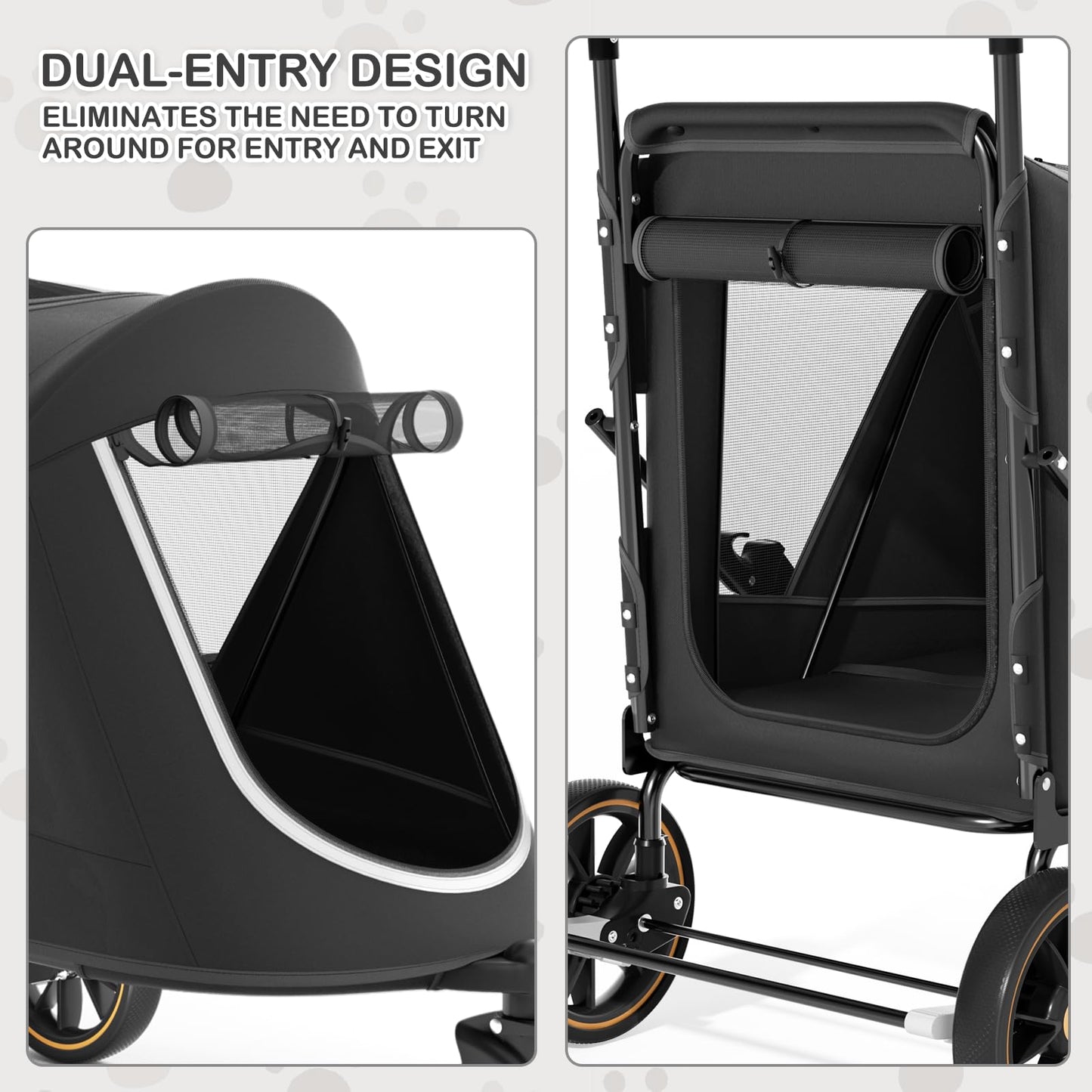 MoNiBloom Pet Stroller for Large Dogs or Multiple Dogs Cats with Adjustable Handle, 3-Wheels Dual Entry Portable Dog Carting Easy Folding Pet Wagon Double Dog Stroller up to 55 lbs, Black