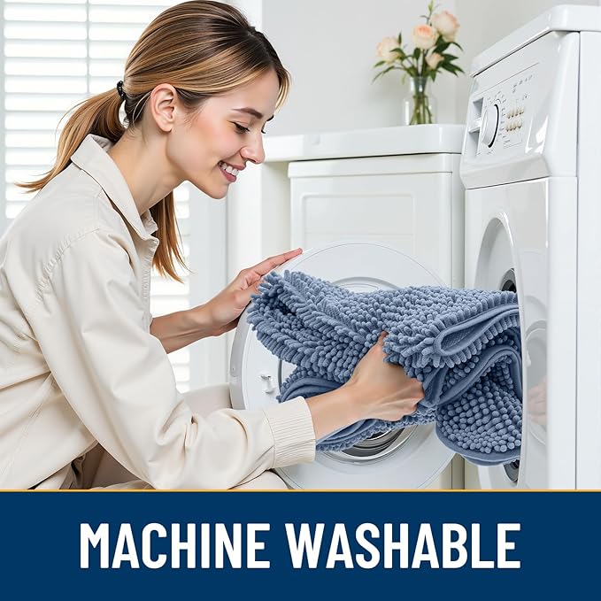 Smiry Dog Door Mat for Muddy Paws 47x24, Absorbs Moisture and Dirt Doormat, Non-Slip Washable Quick Dry Chenille Front Door Mat Indoor Entrance, Entryway Carpet for Inside Floor, Airy Blue