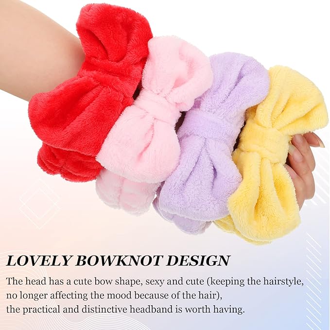 Jexine 24 Pcs Facial Spa Headband Makeup Headbands Bulk Bow Hair Head Band Fluffy Plush Spa Headband for Women Washing Face Shower Cleansing(polka dots color,Stylish Style)