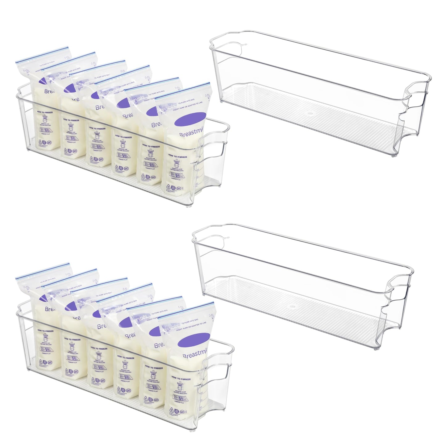 Vtopmart Breastmilk Storage Container 4PCS Set, Clear Freezer and Fridge Organizer Bins, Plastic Storage Bins for Breast Milk, Baby Pouches, Formula, Bottles and Yogurts, 4.3’’ Width, 14.7" Long