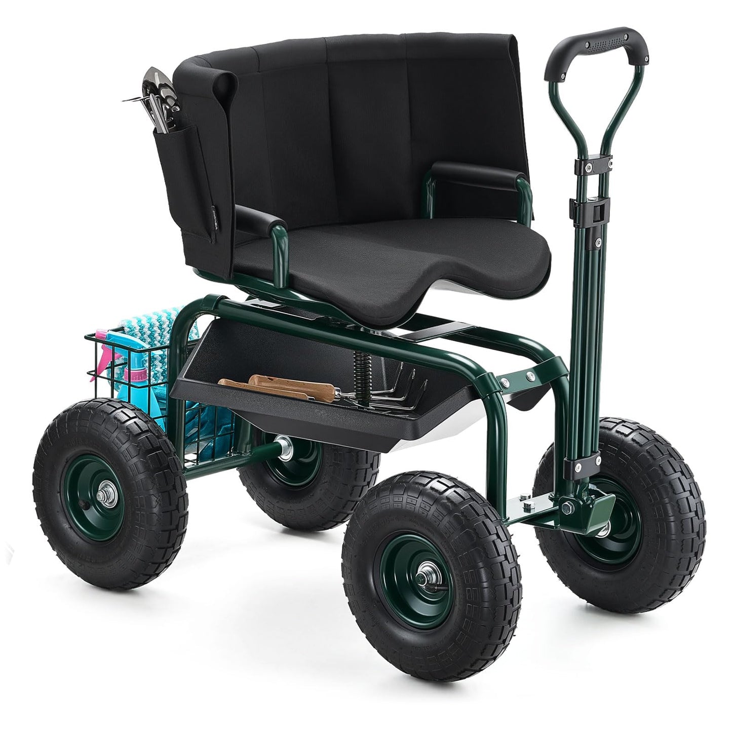 VEVOR Garden Seat with Wheels, Rolling Garden Stool with Height Adjustable & 360Â° Swivel Seat, 400lbs Weight Capacity, Gardening Cart Bench, Ergonomic Backrest & Tool Storage, for Yard, Patio