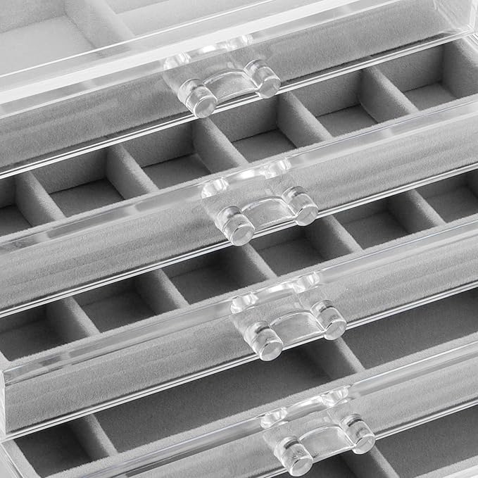 5 Drawers Clear Jewelry Box for Women and Girls, Acrylic Earring Holder Organizer Ring Holder Display Storage, Gray