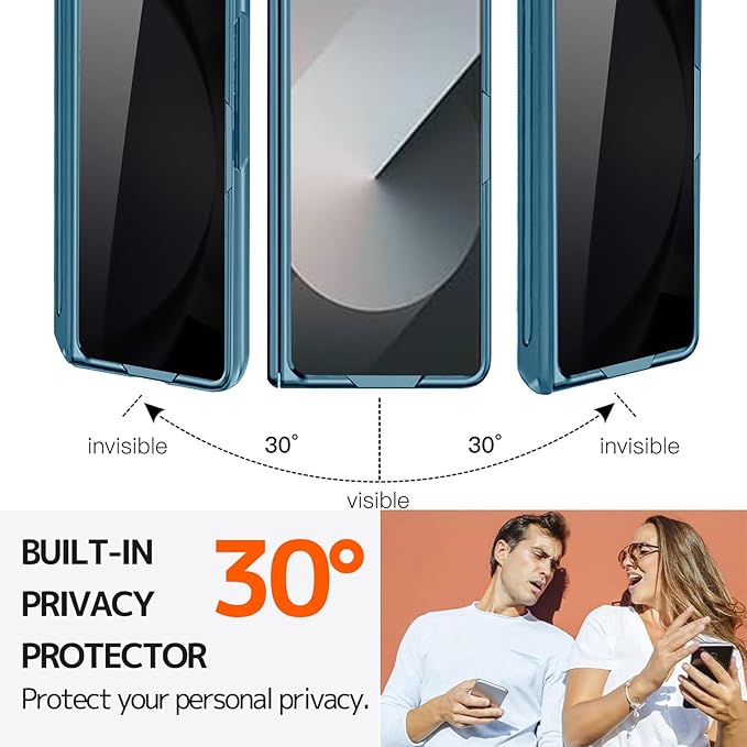 NINKI for Samsung Galaxy Z Fold 6 Case with S Pen Holder & Invisible Kickstand,Built in Privacy Screen Protector and Hinge,Shockproof Phone Cover for Samsung Z Fold 6 Case with Slim S Pen Slot – Blue