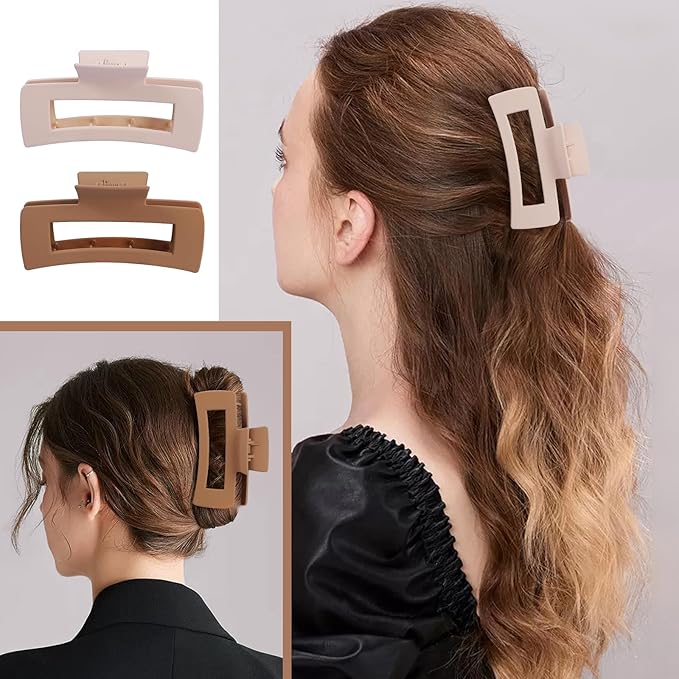 8 Pcs Large Hair Claw Clips 4.1 Inch Non-slip Big Square Matte Hair Claws for Women, Strong Hold Banana Clip for Thick Thin Hair(White/Khaki)