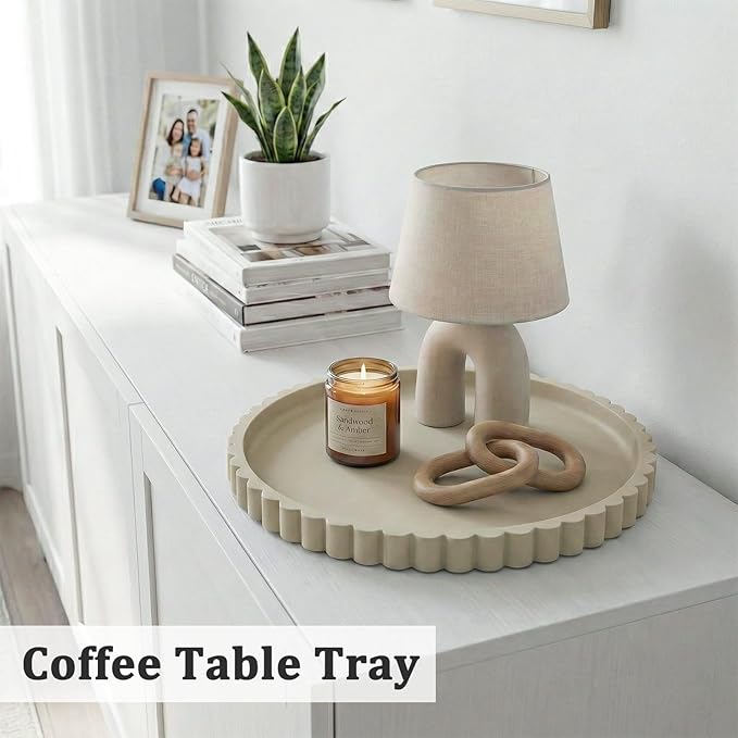 HighHerz Silicone Bathroom Countertop and Vanity Tray, Round Silicone Bathroom Tray, Modern Bathroom Decor, Coffee Table Decor, Decorative Tray for Candle, Perfume, Plants (Khaki, 9 inch)