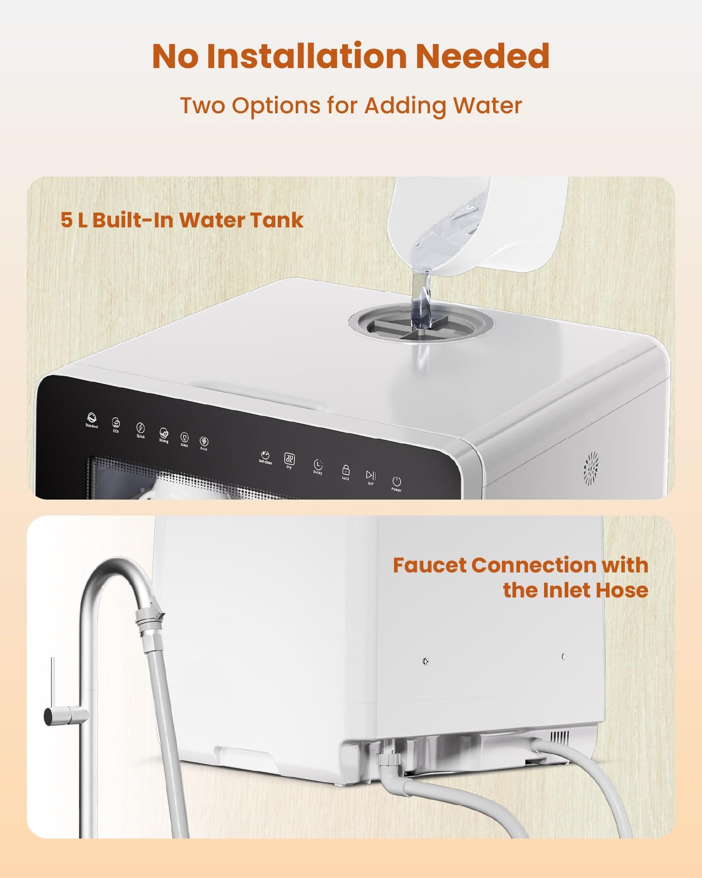 HAVA Countertop Dishwasher with Water Softener and Enhanced Energy Efficiency, Portable Dishwasher with 8 Wash Programs, Child Lock & Delayed Start Function, No Installation Needed - Misty Lilac