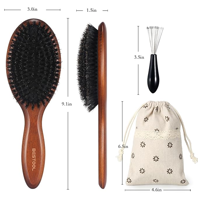 BESTOOL Hair Brush, Boar Bristle Hair Brushes for Women Men Kids, Boar Bristle Brush for Hair Smoothing, Everyday Brush Enhances Shine & Health