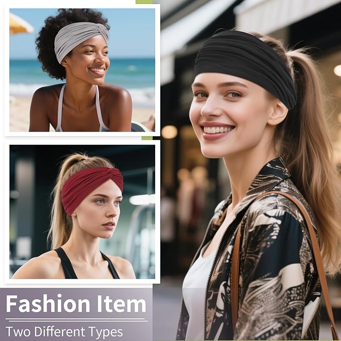 8 Pcs Stretchy Headbands for Women, Absorbed Sport Headband Soft Twist Knotted Hairbands for Daily Life Yoga Workout(Widen)
