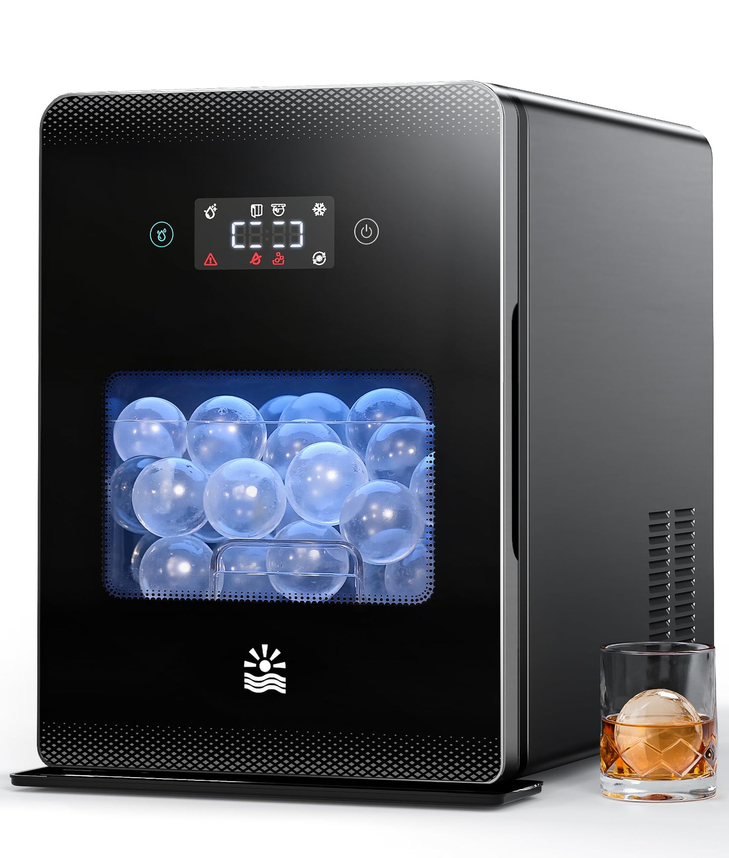 EXNOS 2" Ice Ball Maker - 4 Ice Spheres in 35min, 144pcs/24H, Sphere Ice Maker with LED Quiet Panel, Auto/Manual Water Fill, LED Panel, Self-Cleaning Clear Ice Maker for Cocktail Whiskey Bourborn