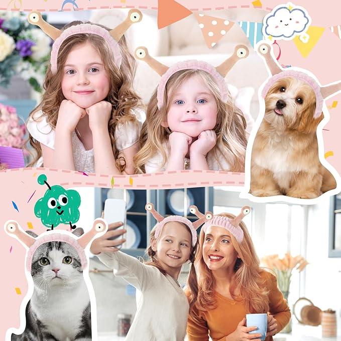 Face Wash Headband, Palm and Snail Spa Hair Bands Makeup Headbands Women Cartoon Cute Coral Fleece Elastic Headband Creative Hair Accessories for Washing Face Shower Sports (Light pink)