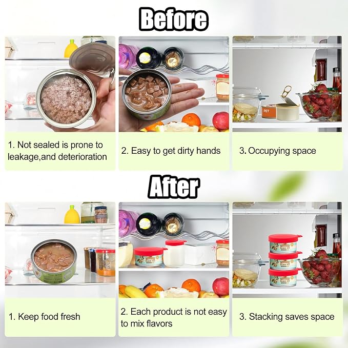 PINE & LINEN 4 Pcs 2.5inch Durable Pet Can Lids, Silicone Small Pet Can Covers Waterproof Cat Food Cans Lids for 3 oz Cat Food Cans（Red）