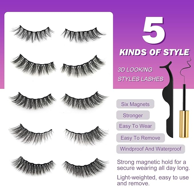 Royaomis 10 Pairs Cat-Eye Magnetic Eyelashes with Applicator Natural Look, 3D Magnetic Lashes With Eyeliner, Fake Eyelashes Magnetic, Eye Lashes Pack Natural Magnetic Eyelashes(New2Ã¯Â¼Â