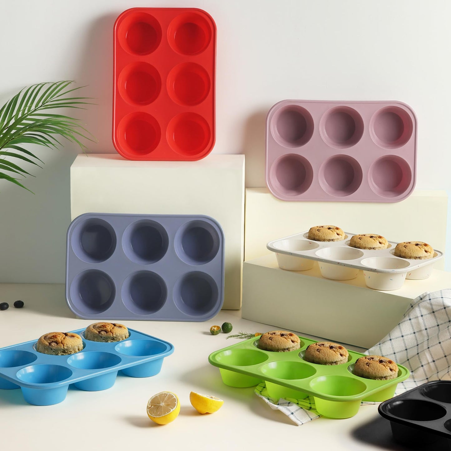 2 Pack 6 Cups Silicone Mini Muffin Pan with Metal Reinforced Frame Silicone Molds Cupcake Cake Baking Pans Cookie Baking Chocoflan Cupcake Mold Cake Molds Kitchen Baking Mom Gift Home Essentials