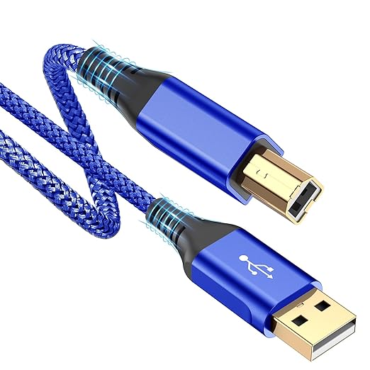 sweguard Printer Cable 10ft, USB 2.0 Printer Cable USB-A to USB-B Cable, High Speed Nylon Braided Scanner Printer Cord for HP Canon Dell Epson Brother Lexmark Xerox Samsung Piano DAC & More - Blue