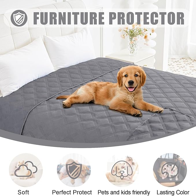Smiry Waterproof Dog Bed Cover Blanket 40x80, Soft Reversible Pet Blanket, Washable Leakproof Cats Dogs Couch Cover for Sofa, Couch, Furniture, Grey/Grey