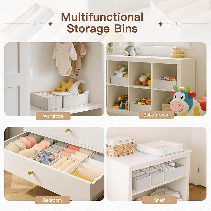Criusia Drawer Organizer Clothes, 21 Pack Dresser Organizer for Baby Clothes, Underwear, Sock - Foldable Closet Organization and Storage Dividers Bins for Nursery, Bedroom (Oatmeal)