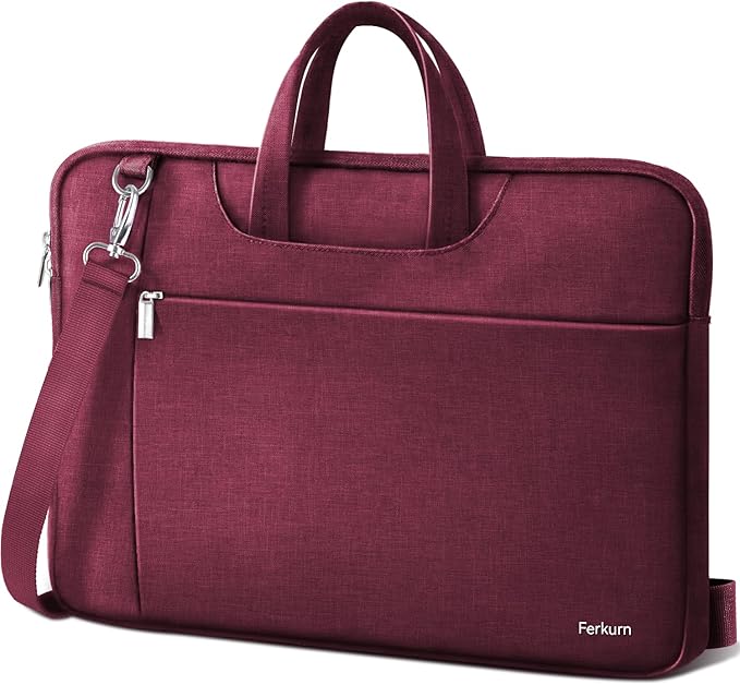 Ferkurn Laptop Case Bag Women Men Computer Sleeve with Shoulder Compatible with HP/Inspiron/Thinkpad/Vivobook/MSI/Surface, 15.6 inch, Red
