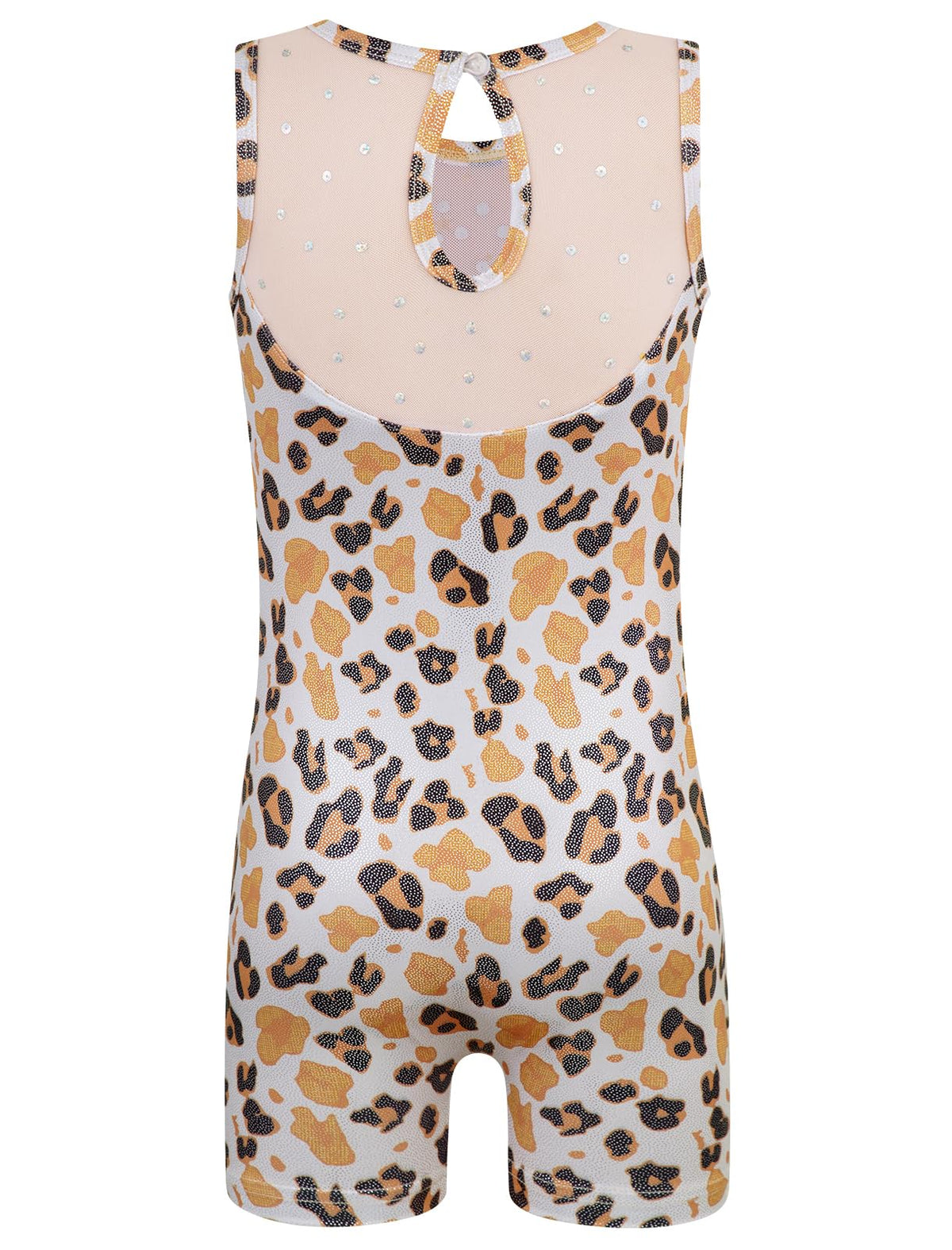 HOZIY Gymnastics Leotards for Girls 2t 3t Mesh Neckline with Iridescent Rhinestones Back Cut Out Sleeveless Leopard Biketard Shorts Tumbling Outfits Toddler Kids Sparkly Shiny