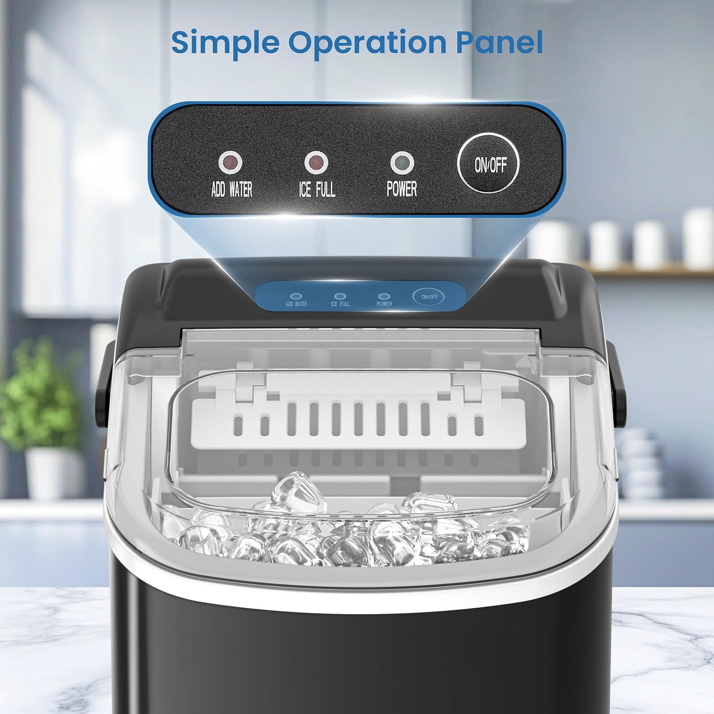 Antarctic Star Ice Makers Countertop with Auto-Cleaning, 9 Bullet Ice Cubes in 6 Mins, 26lbs/Day, Portable Ice Machine with Handle, Basket and Scoop for Home, Kitchen, Office, Party