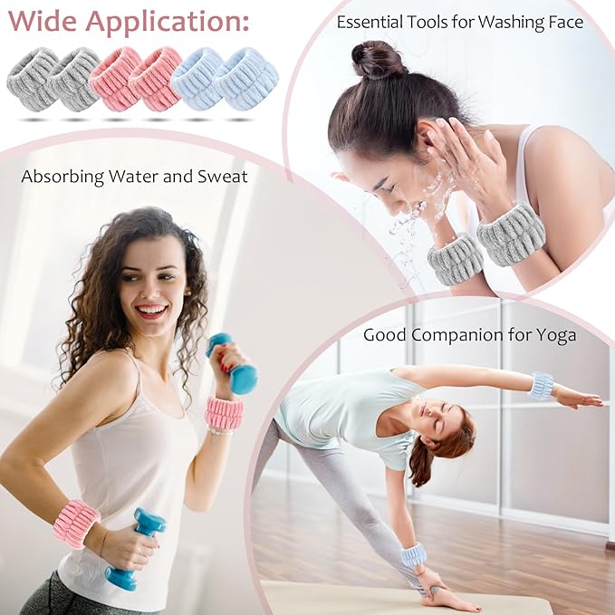 6pcs Wrist Bands for Washing Face, Absorbent Face Wash Wristbands, Arm Water Guards, Microfiber Spa Wash Band for Girls Prevent Water from Spilling Down Your Arms
