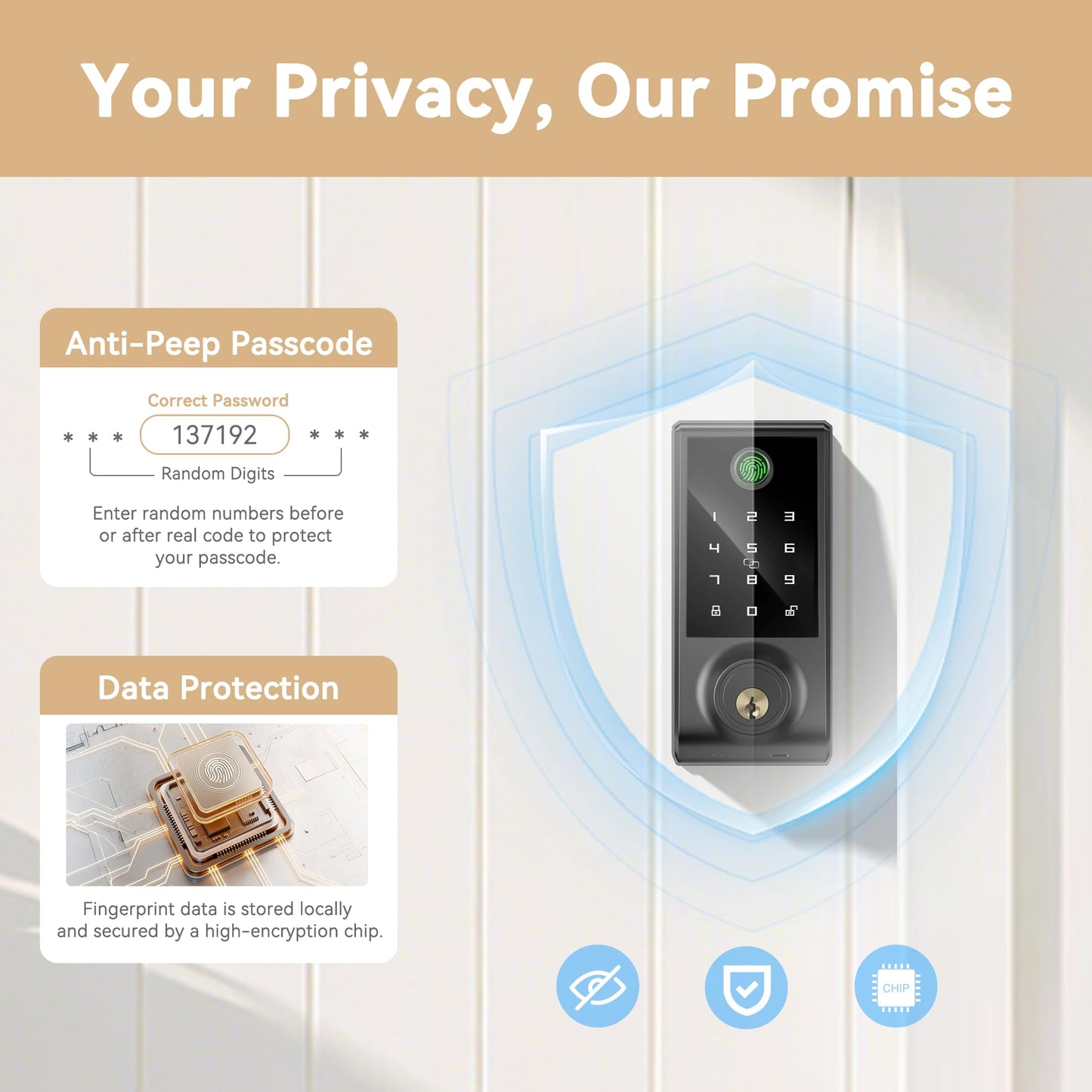 IRONZON Smart Door Lock, 5-in-1 Keypad Deadbolt for Front Door, Keyless Entry Door Lock with App Control, Auto-Lock, Anti-Peeping Password, 4 IC Cards, 15-Min Installation, Black