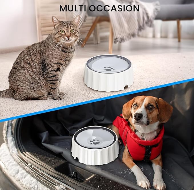 Dog Small Animals Water Bowl No Spill 70oz/2L Large Capacity Dispenser Non Slip No Splash Small Animals Bowl Pet Slow Feeder No Drip Dog Water Bowl on Vehicle for Dogs and Cats - Grey