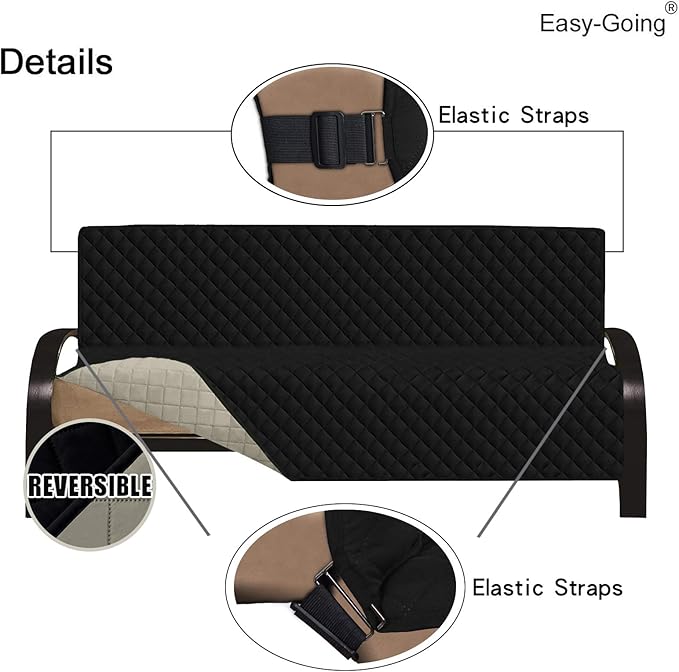 Easy-Going Futon Sofa Slipcover - Reversible Armless Couch Cover - Water Resistant for Pets & Kids (Black/Beige)