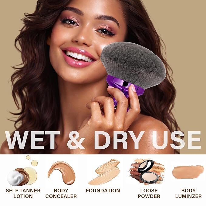 Extra Large Body Makeup Brush For Self Tanner, Leg Makeup &Bronzer Blend,4inch Wide-headed Kabuki Brush Provides More Even &Pretty Application, Sunscreen Face& Back Makeup Brush, Wet&Dry Use- Purple