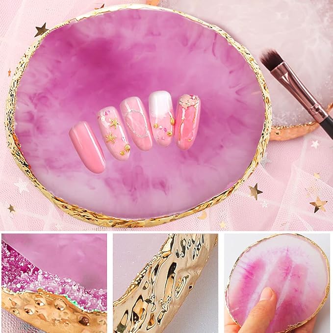 2 Pcs Resin Nail Art Palette, Nails Art Painting Mixed Color Palettes Gold Edge Nail Holder Nails Art Display Board Easter Gifts for Women Easter Basket Stuffers
