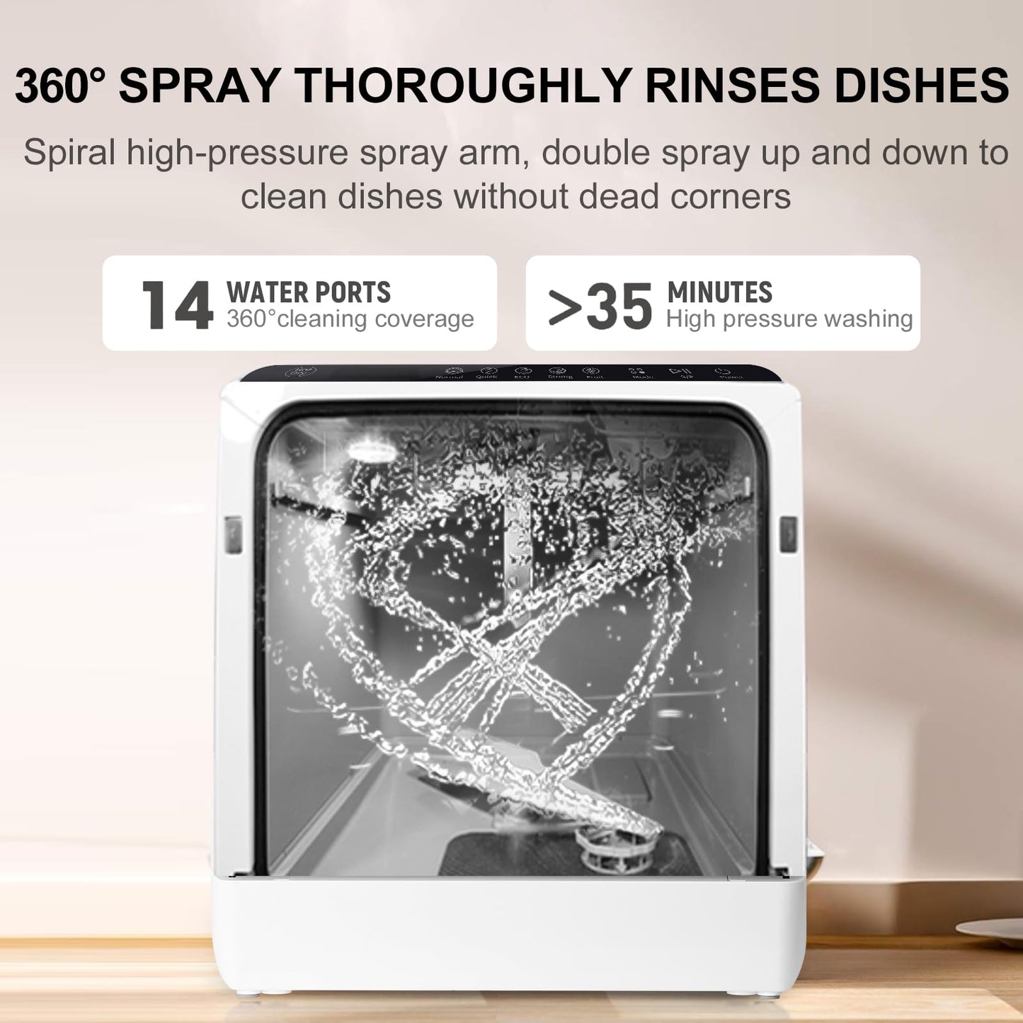 Countertop Dishwasher Tabletop Dishwasher With Water Tank, Mini Dishwasher With 5 Programs, With 360° Double Spray, Air Drying Function.