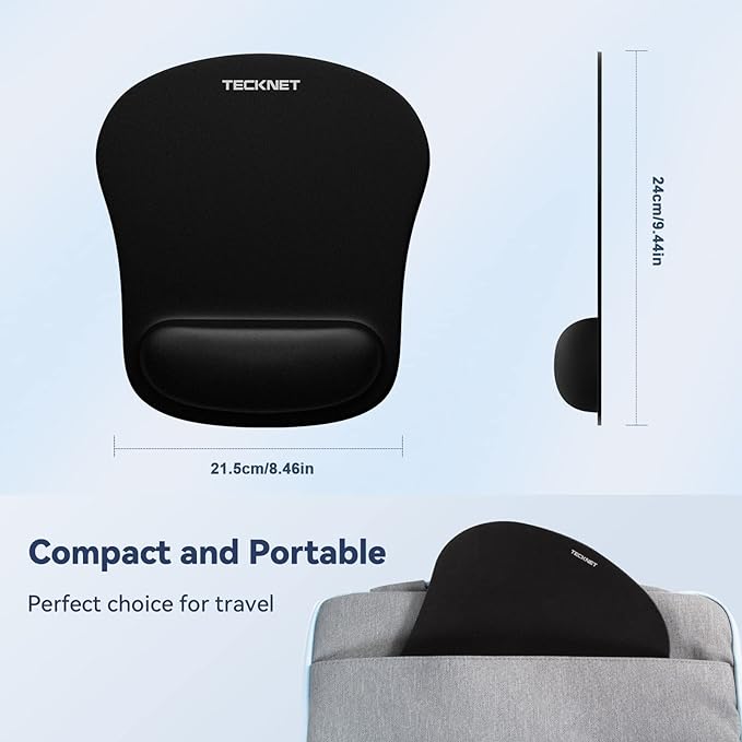 TECKNET 3 Pack Mouse Pad with Wrist Support, Ergonomic Gaming Mouse Pad Pain Relief, Portable Comfortable Mousepad for Computer, Laptop, Office, Home Non-Slip Base, Waterproof Surface - Black