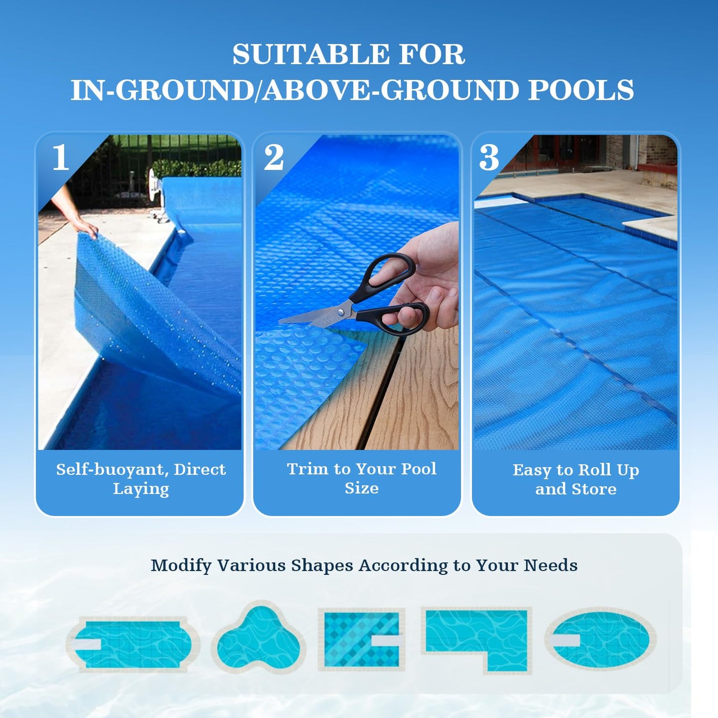 UIRWAY 16Mil Solar Pool Cover 18ft Round, Pool Covers for Inground and Above Ground Pools Ultra Thick Bubble Solar Blanket, Long-Lasting, High Heat Retention, UV Protection, Customizable Fit, Blue