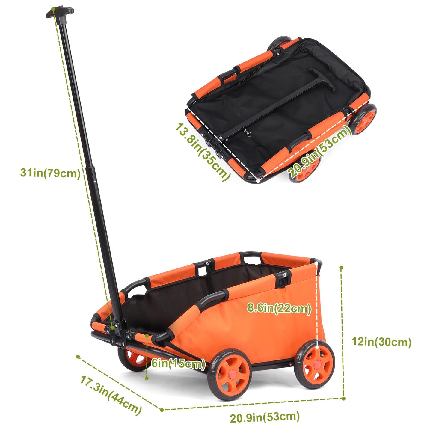 AESRAOU Mini Dog Strollers for Mini Pets, Foldable Multifunctional Shopping Carts with Extendable Pull Handle, Doggie Wagon Built-in Cushion and Safety Rope with Storage Bag (Orange)