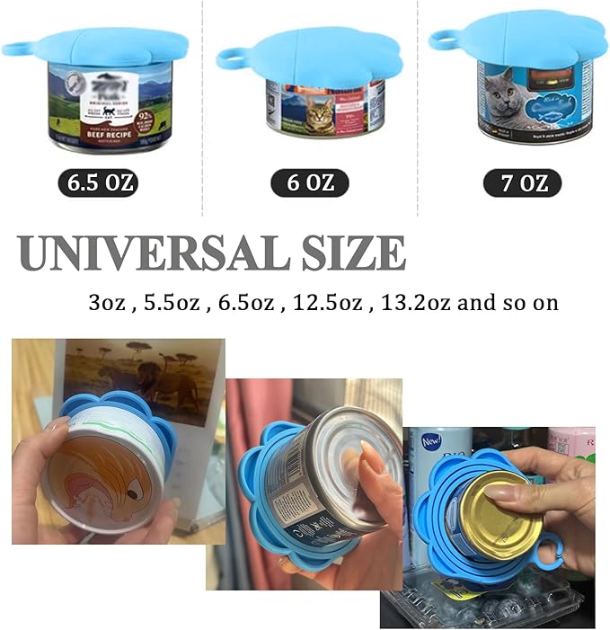 Cat Food Can Spoon & 3 Pcs Can Lids | Cute Paw Shape Covers & Opener for Wet Food | Universal BPA Free Silicone for Cats and Dogs Food(Blue)