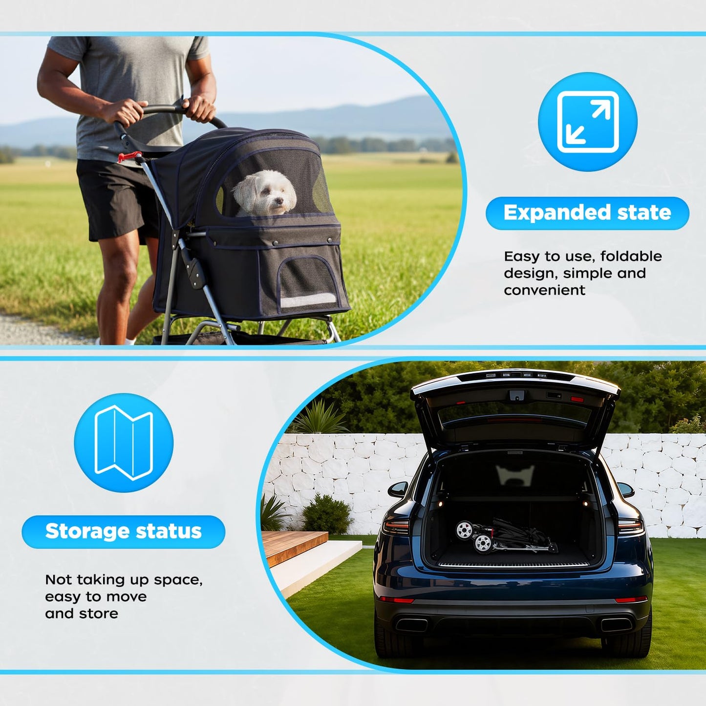 BestOffice Pet Stroller for Small Medium Dogs & Cats, 4-Wheel Foldable Dog Stroller with Cup Holder, Lightweight Travel Carrier, Waterproof Design for Outdoor Walks, Black