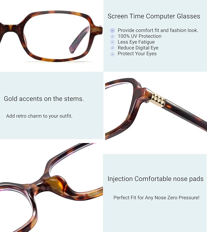 Retro Rectangle Blue Light Blocking Glasses for Women 90s Fake Eyeglasses Y2K Fashion Computer Glasses Tortoise Frame