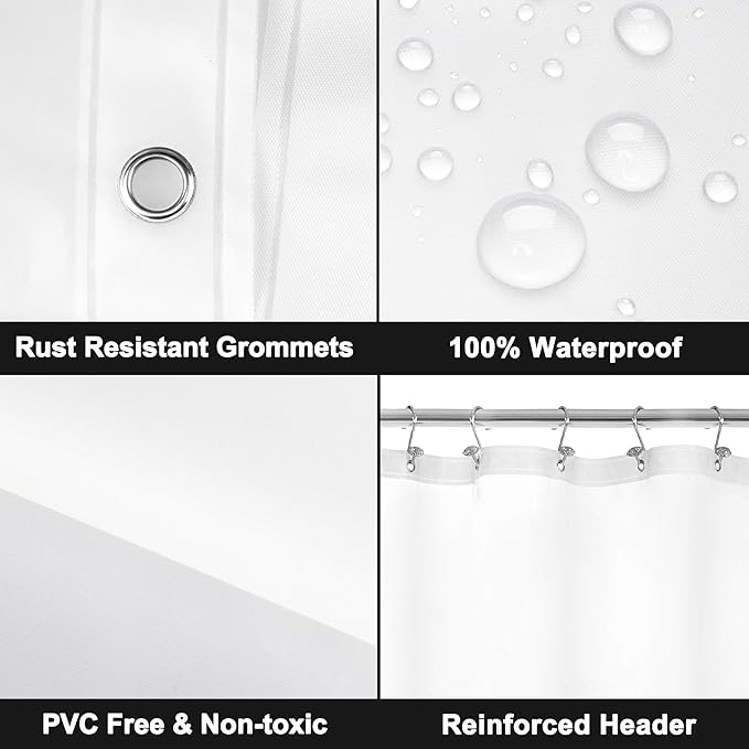 Barossa Design Frosted Shower Curtain Liner with 6 Magnets - Waterproof PEVA Shower Liner for Bath Tub, 72" x 72" Standard Size, PVC Free, Metal Grommets - Frost, 72x72