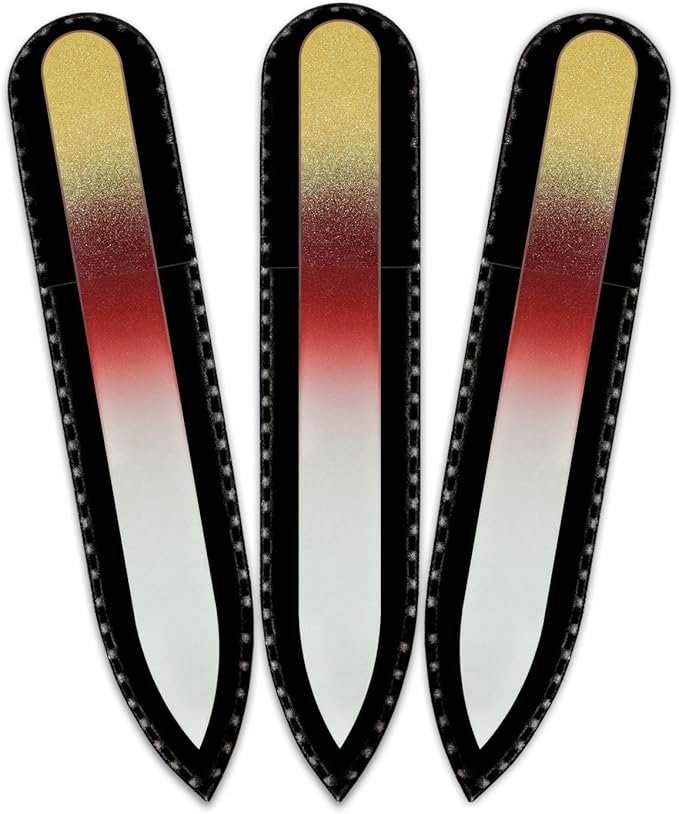 Mont Bleu Rainbow Crystal Nail File in Black Pouch - Small - Purse Size - Czech Tempered Glass - Handmade in Czech Republic - Best Crystal Glass Nail File for Women