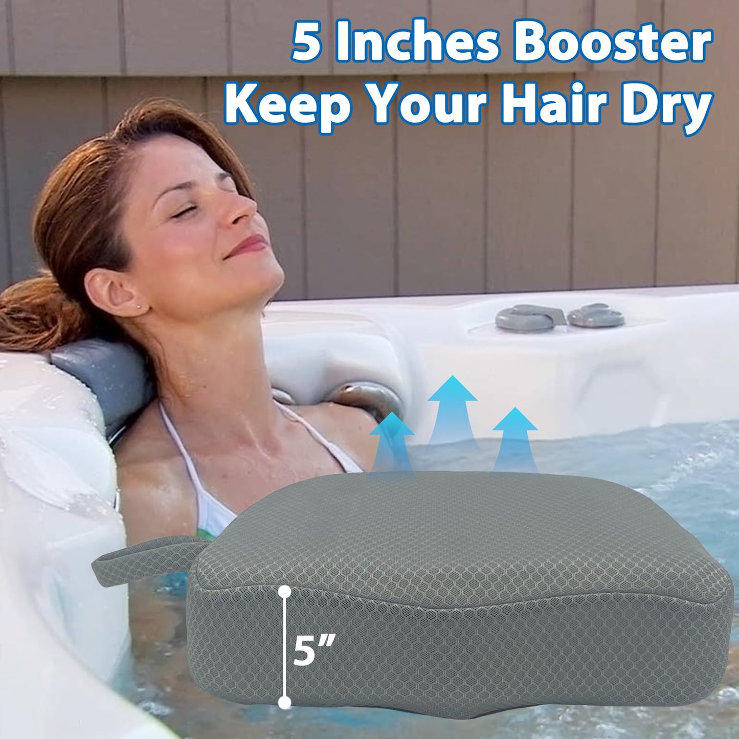 Hot Tub Booster Seat for Adults, 5 Inch Thick Supportive Cushion with Non-Slip Bottom, Weighted for Quick Sink Without Float, Spa Booster Seat for Hot Tub (Including Inflatable), Pool Gray