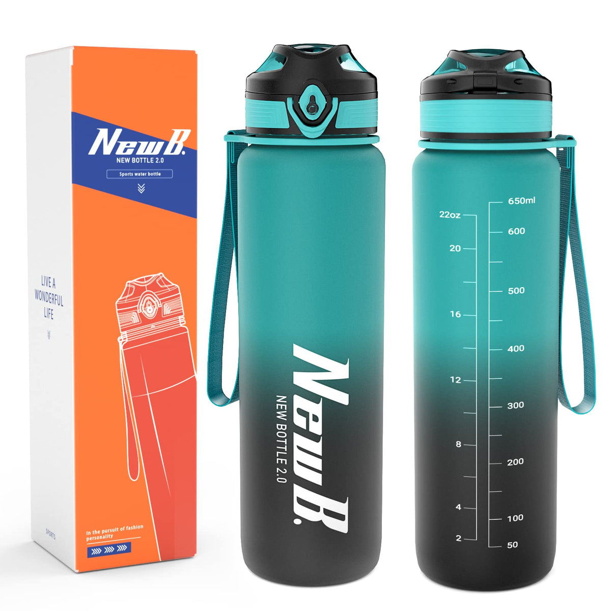 Pluralla One Touch Sport Water Bottle (Pack of 1) with Carry Handle, Leak Proof, Flip Top Lid, BPA Free, Tritan Material Water Bottle, Ideal Gift for Travel, Gym and Outdoor Fitness | 22 oz, 34 oz