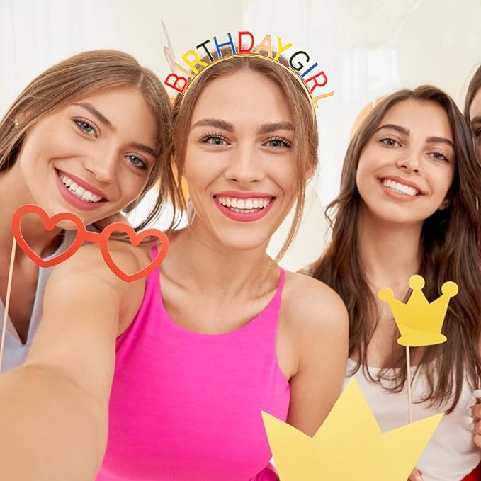 CIEHER Birthday Girl Crown Rainbow Birthday Headband for Women Girls Bday Decorations