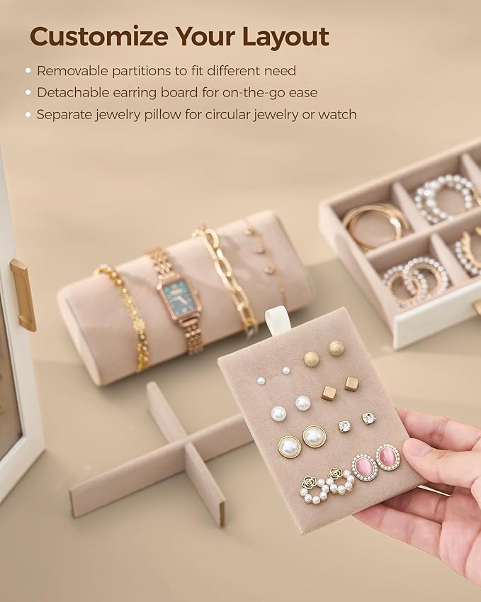Glimmloop 360ÃÂ° Rotating Jewelry Box with 5 Drawers, Spacious Vertical Jewelry Organizer with Glass Window, Jewelry Storage Case, Dustproof & Moisture-resistant Design, White