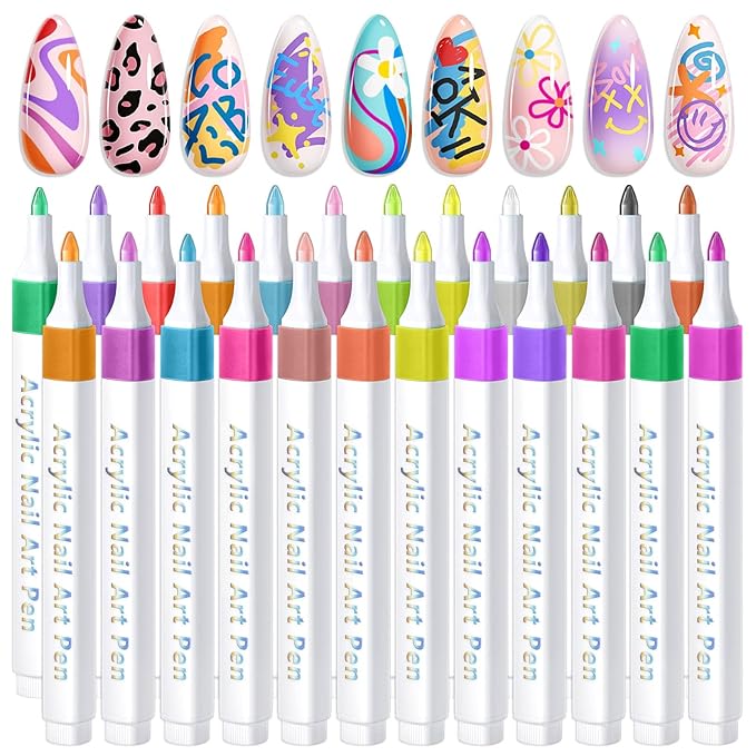 SAVILAND Nail Art Pens Set: 24 Summer Colors Nail Polish Pens for Nail Art, 10s Quick-Dry Waterproof Nail Art Pens with Fine Tips for Painting Nails, DIY Home Salon Manicure Beginners