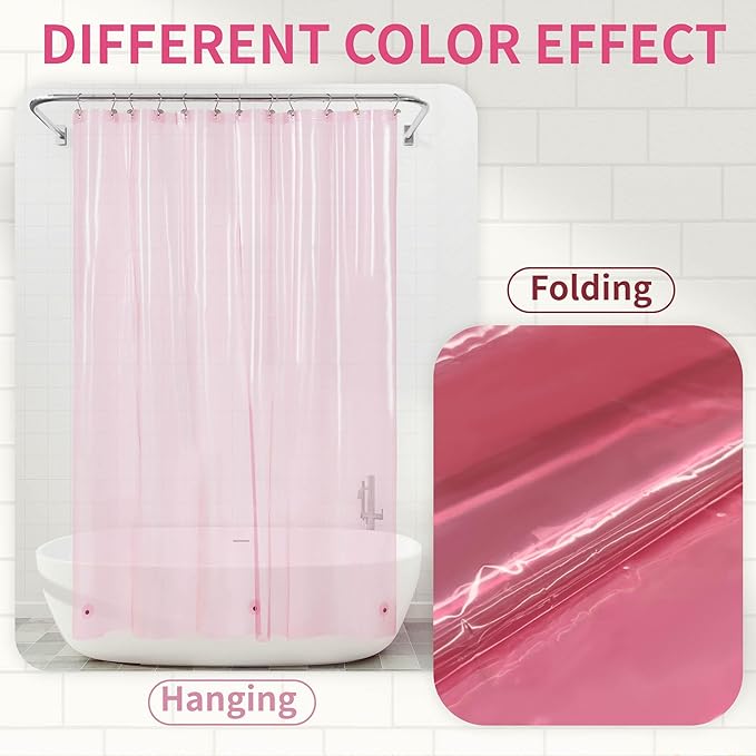 Barossa Design Clear Pink Stall Shower Curtain Liner with 3 Magnets - 36" x 72" Waterproof Lightweight PEVA Plastic Narrow Shower Liner for Small Bathroom, Metal Grommets - Clear Pink