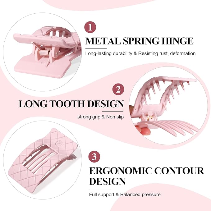 Large Flat Hair Claw Clips for Women for Thin Thick Hair, Stylish Strong Hold Non Slip Square Hair Clips, Cozy French Lay Down Hairclips, White, Purple, Green, Pink, Glossy Macaron, 4 Pcs
