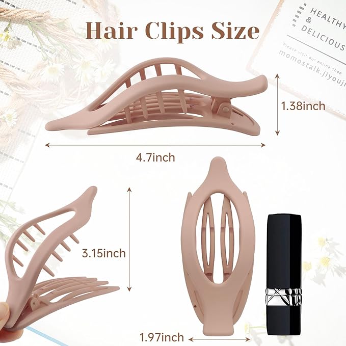 French Flat Hair Clips for Women - 6Pcs Flat Hair Claws for Thin Thick Hair Strong Hold No Slip Grip Hair Claw Clips for Women Girls (Matte Pinks(L:4.6 IN, W:1.97IN))