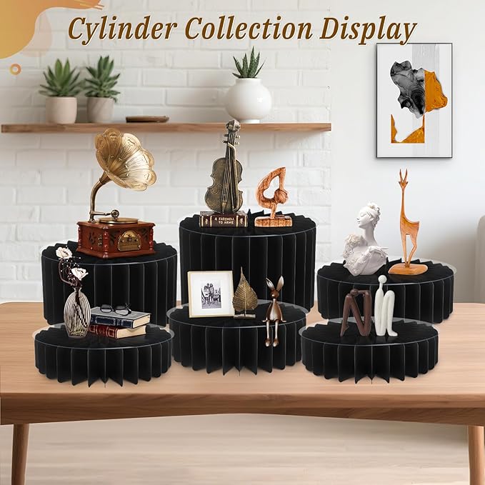 6Pcs Buffet Risers, Food Risers for Table, Foldable Cake Display Stands, Tall Cardboard Cupcakes Stand for Show Catering Desserts Jewelry Wedding Birthday Party Decoration (Black)