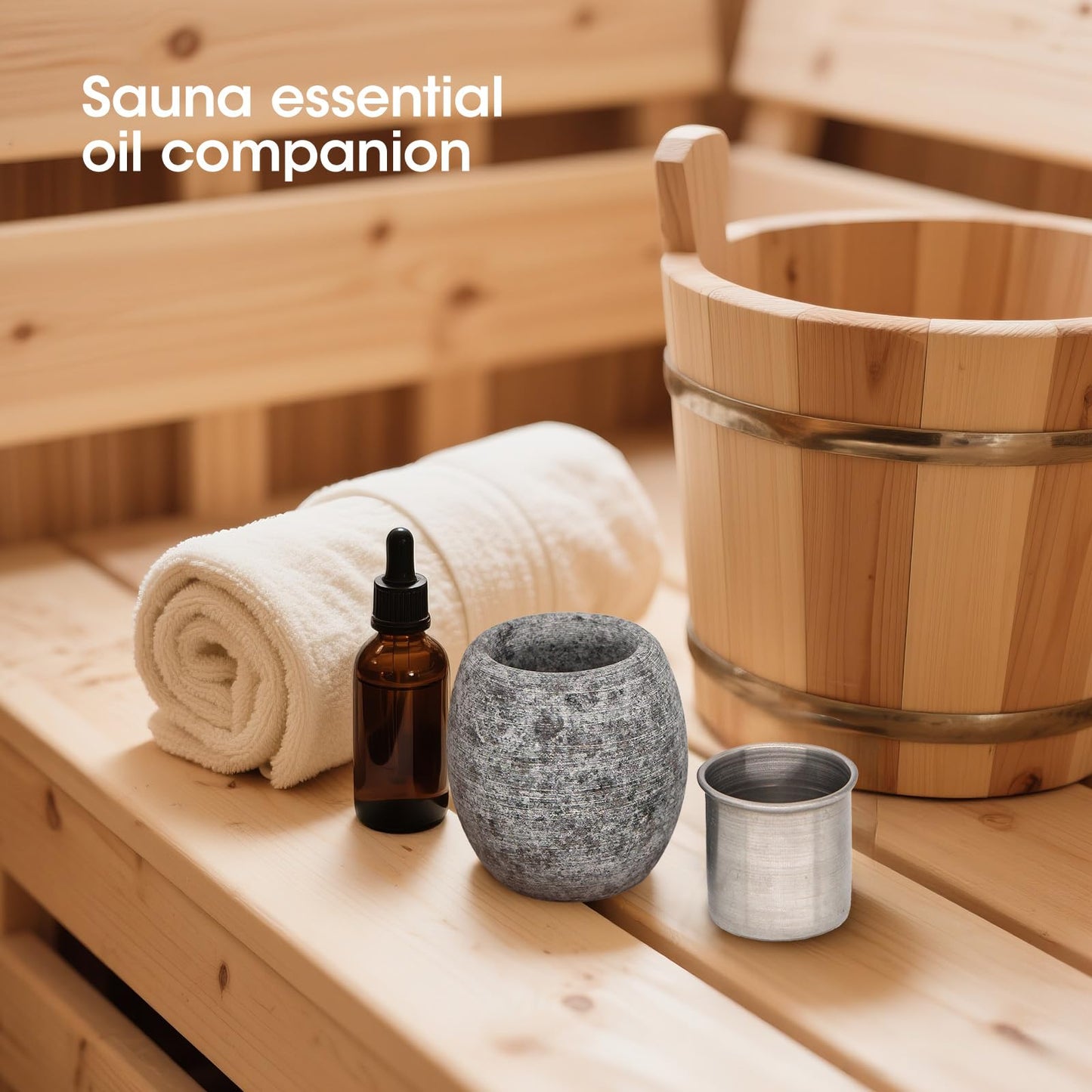 MXMZHXU Sauna Aromatherapy Stone, Sauna Essential Oil Diffuser, Natural Rock with Stainless Steel Bowl for Essential Oils, Spa Accessories